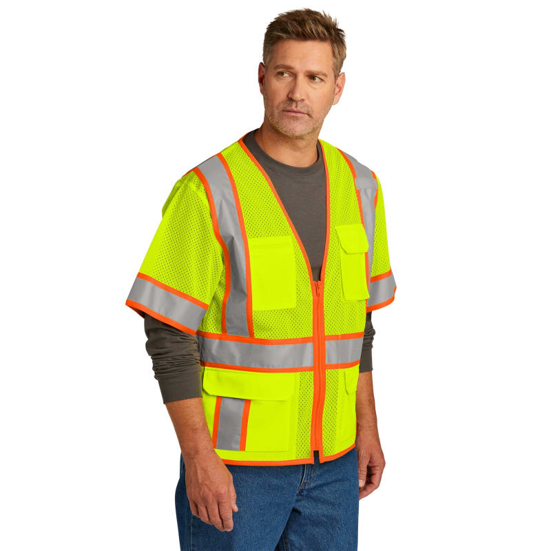 CornerStone ANSI 107 Class 3 Surveyor Mesh Zippered Two-Tone Short Sleeve Vest.