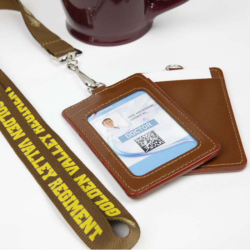 Black Lanyards for Id Badges, Pu Leather ID Badge Card Holder
