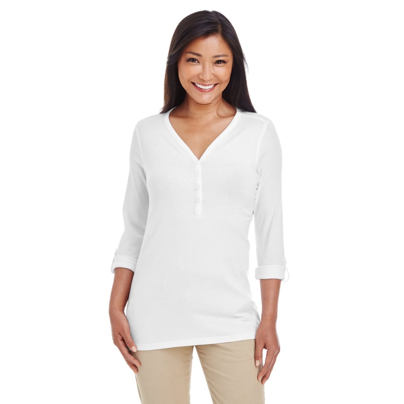 Devon & Jones Ladies' Perfect Fit™ Y-Placket Convertible Sleeve Knit Top
