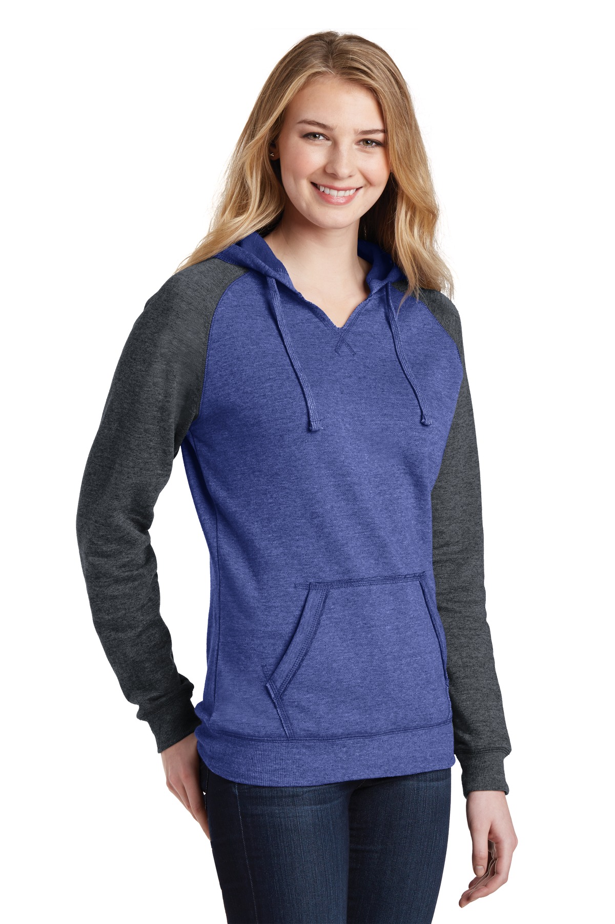 District Women's Lightweight Fleece Raglan Hoodie.