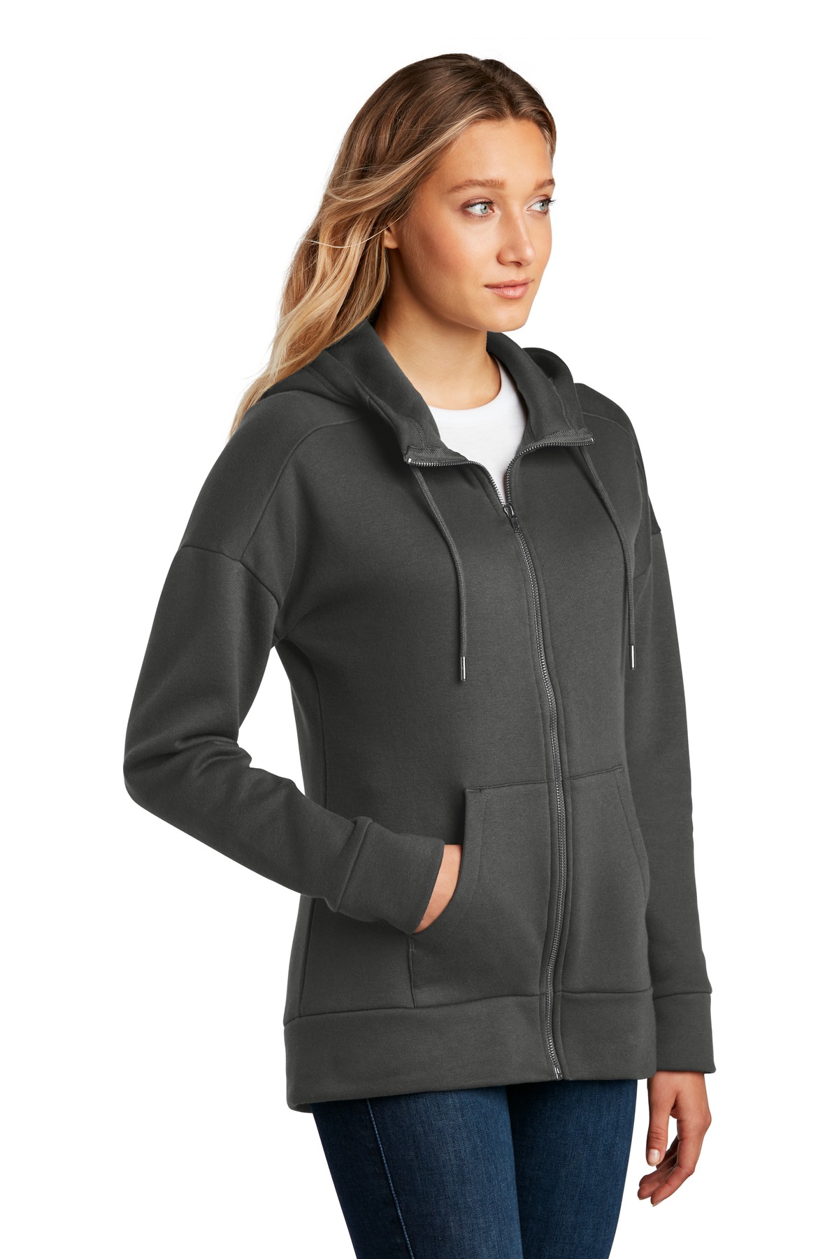 District Women's Perfect Weight Fleece Drop Shoulder Full-Zip Hoodie