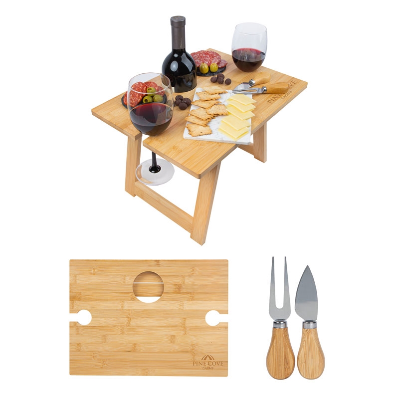 Essentials Everett Bamboo Wine & Cheese Table