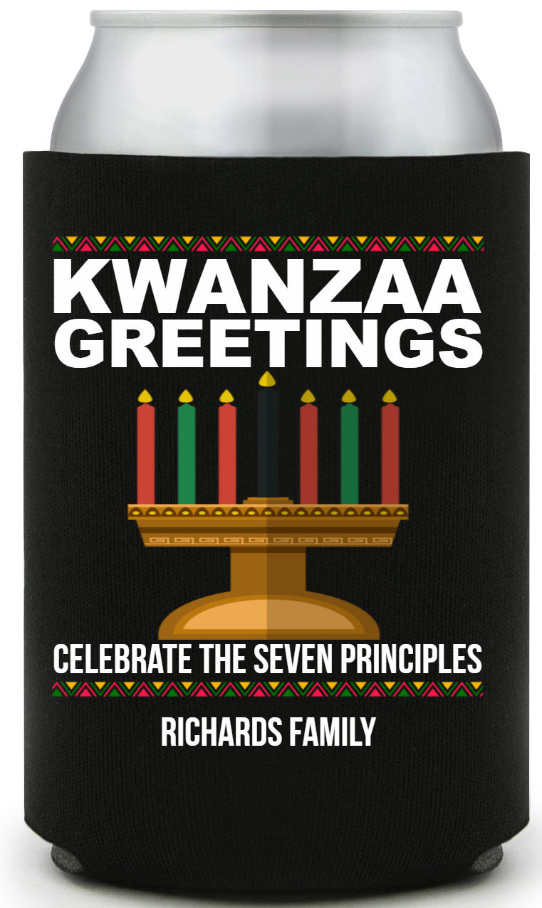 Kwanzaa Greetings Celebrate The Seven Principles Full Color Foam Collapsible Coolies All Over Print Style 168541
