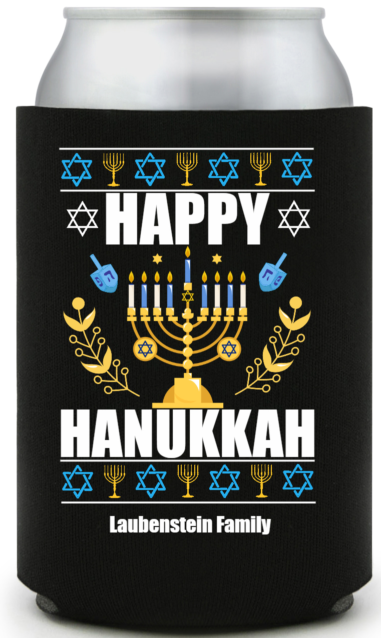 Happy Hanukkah Full Color Foam Collapsible Coolies All Over Print Style 168479