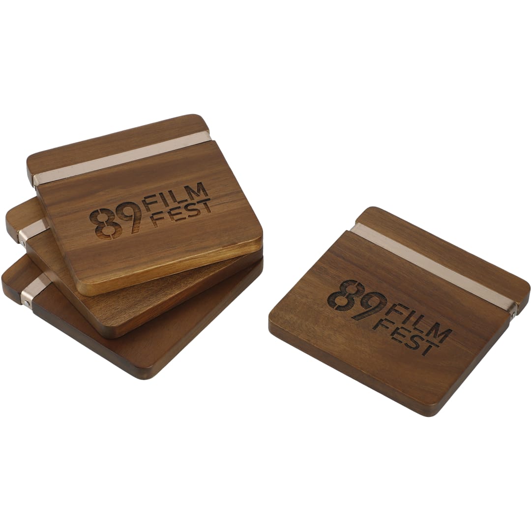 Graze Wood And Metal Coaster Set