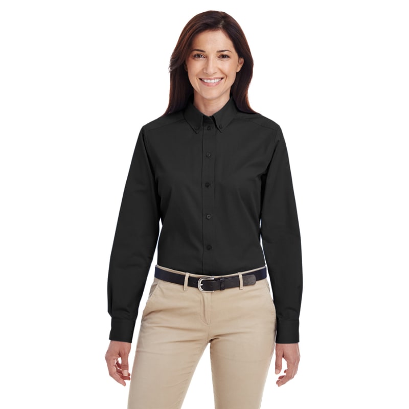 Harriton Ladies' Foundation 100% Cotton Long-Sleeve Twill Shirt With Teflon™