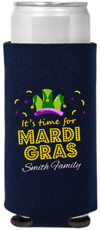 It&rsquo;s Time For Mardi Gras Party Full Color Slim Can Coolers