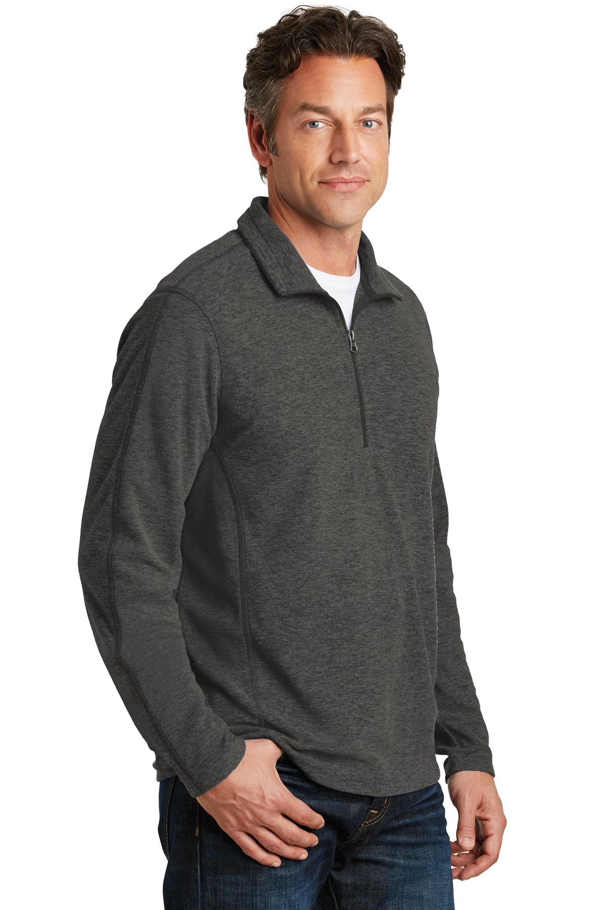 Port Authority Heather Microfleece 1/2-Zip Pullover.