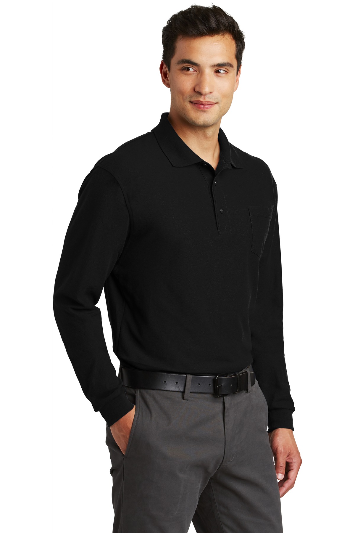 Port Authority Long Sleeve Silk Touch Polo With Pocket.