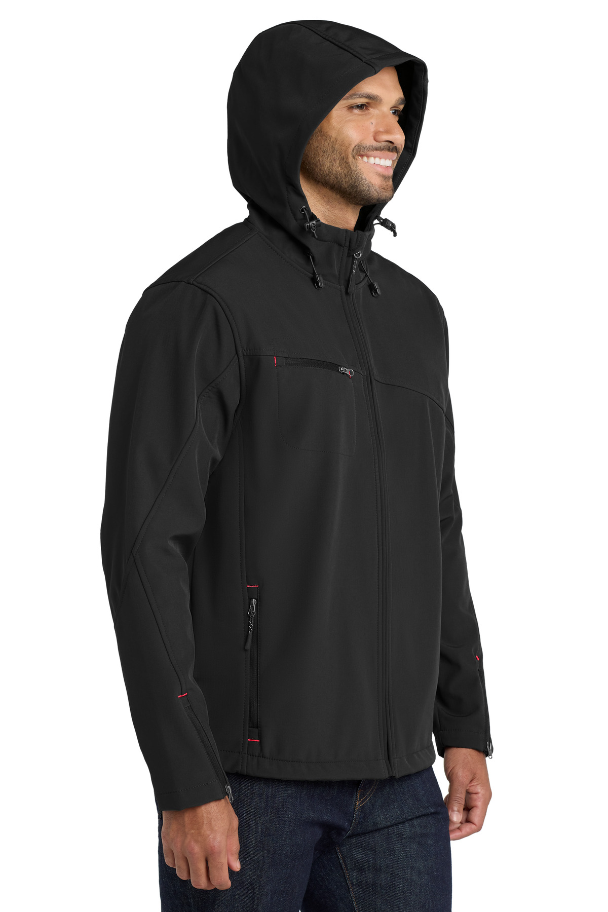 Port Authority Textured Hooded Soft Shell Jacket.