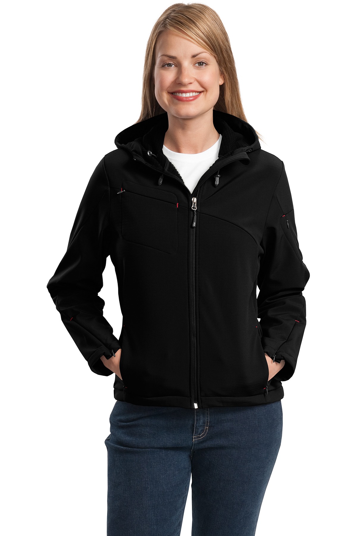 Port Authority Women's Textured Hooded Soft Shell Jacket.