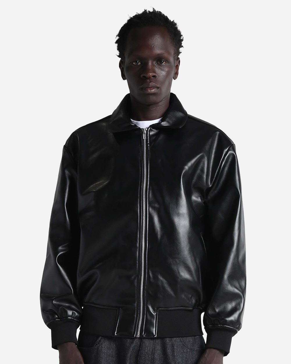 Shaka Wear Unisex PU Leather Collared Varsity Jacket - SHPVB
