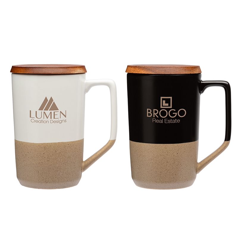 Sovrano Mogiana 15 Oz. Two-Tone Ceramic Mug W/ Wood Lid