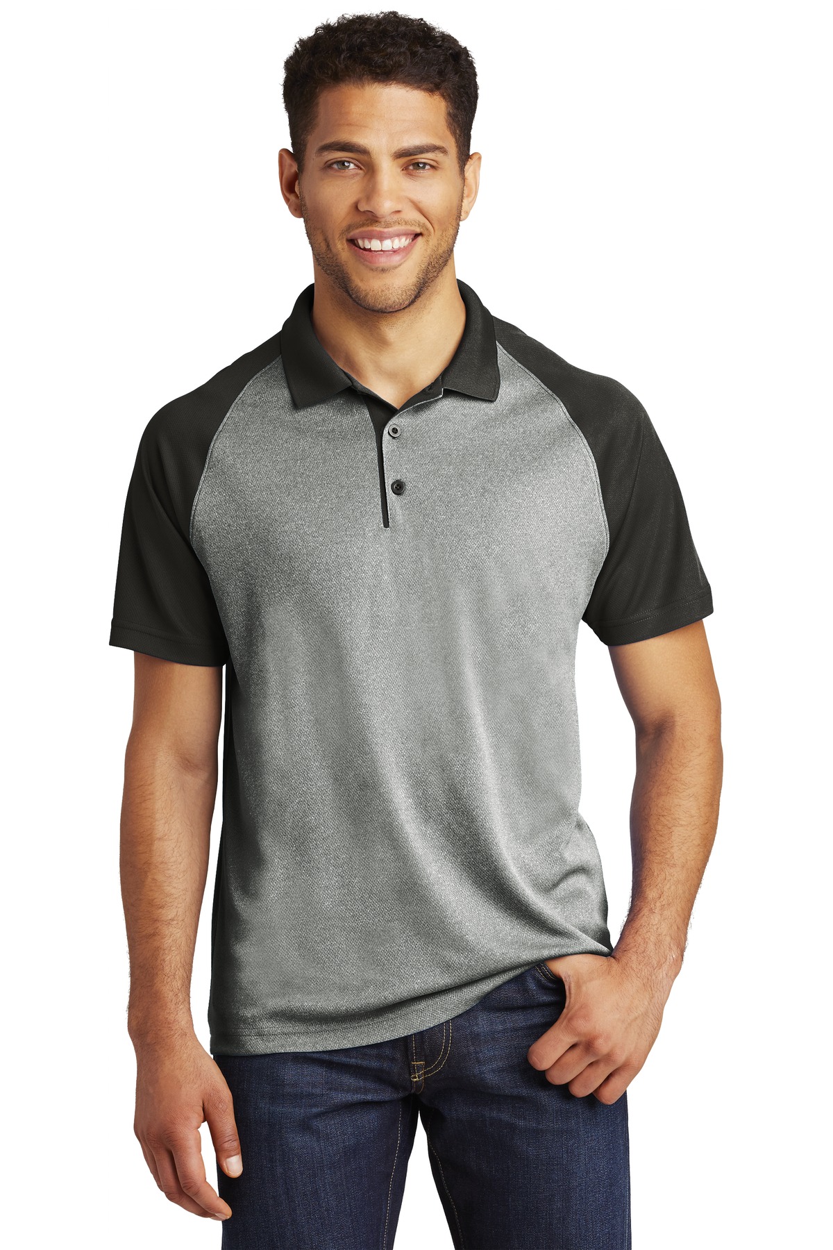 Sport-Tek PosiCharge RacerMesh Raglan Heather Block Polo.