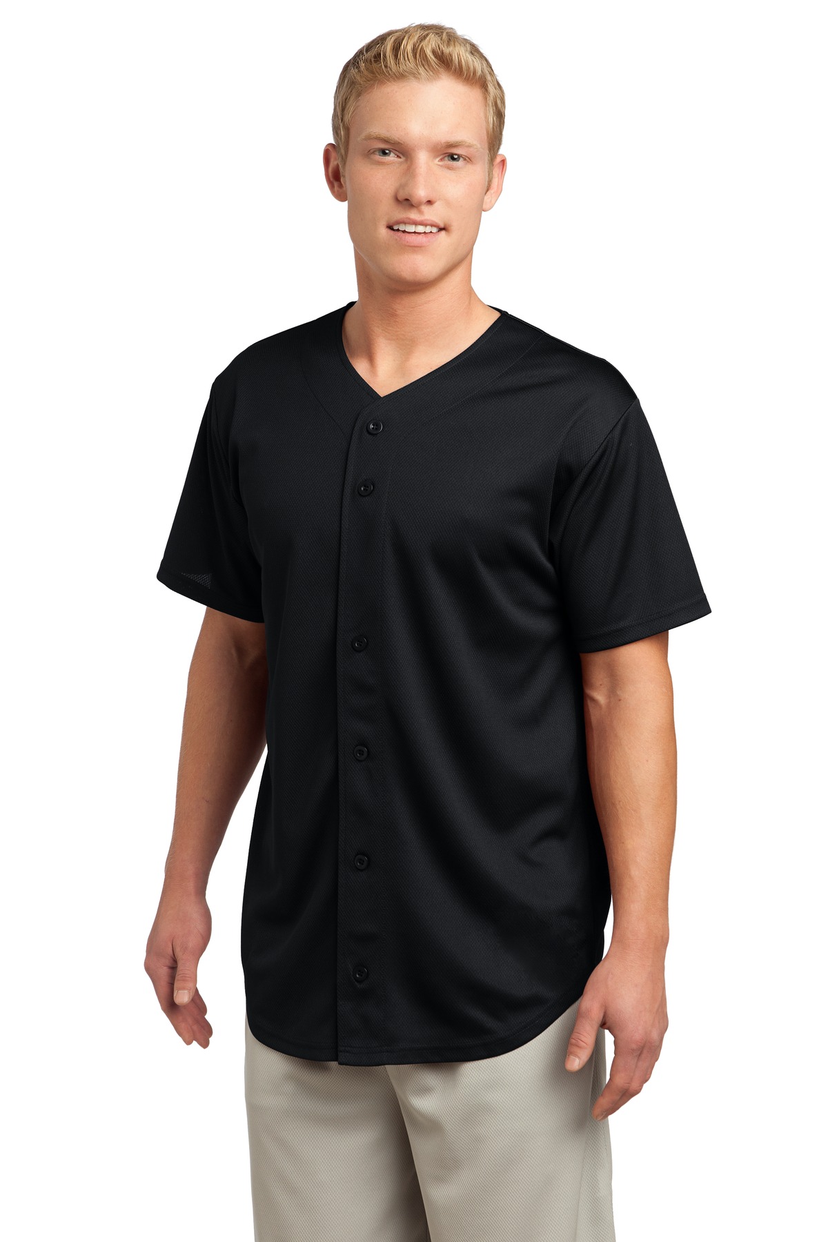 Sport-Tek PosiCharge Tough Mesh Full-Button Jersey.