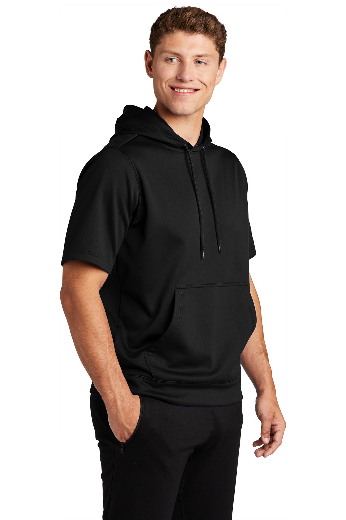 Sport-Tek Sport-Wick Fleece Short Sleeve Hooded Pullover.
