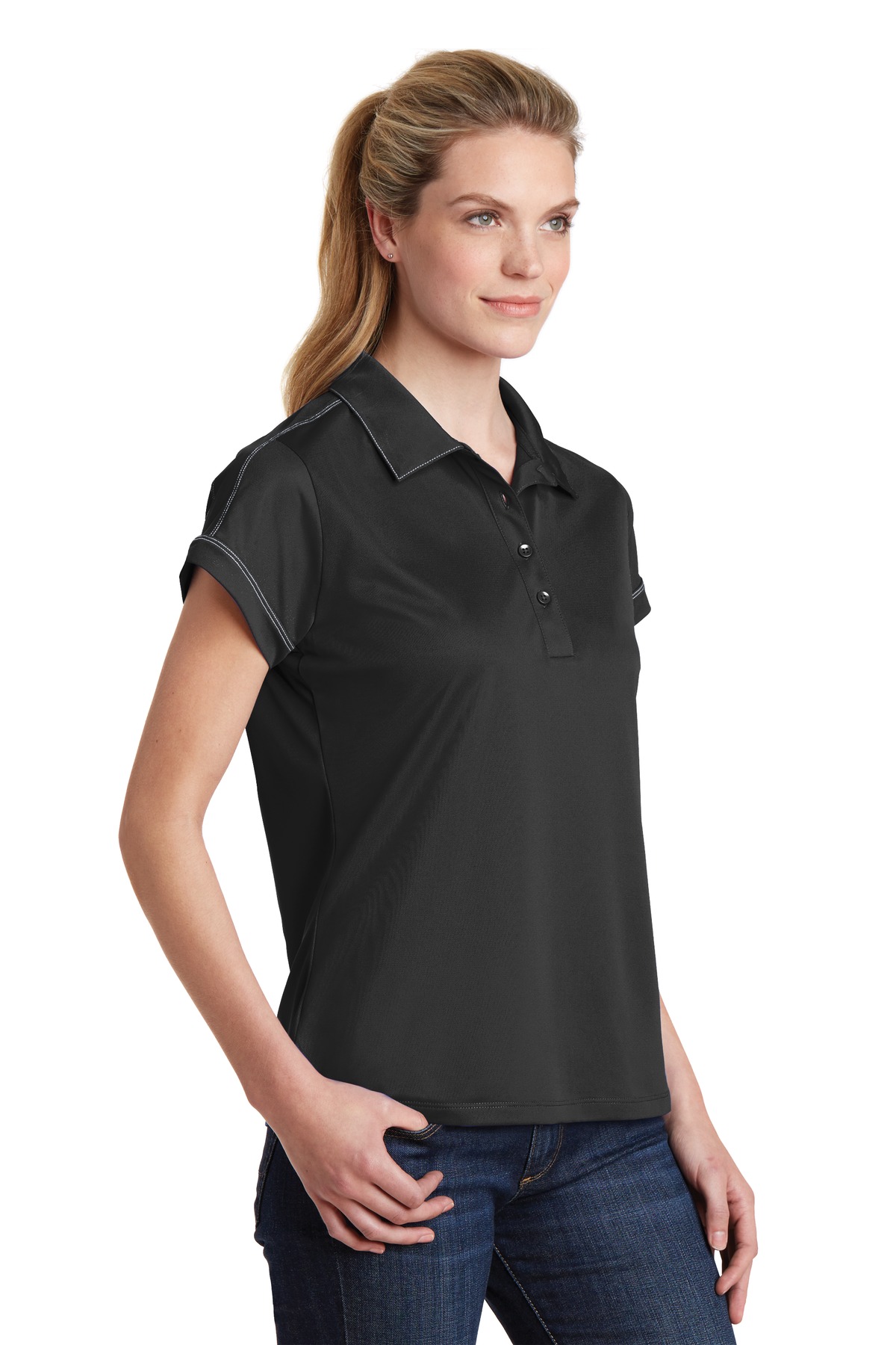 Sport-Tek Women's Contrast Stitch Micropique Sport-Wick Polo.