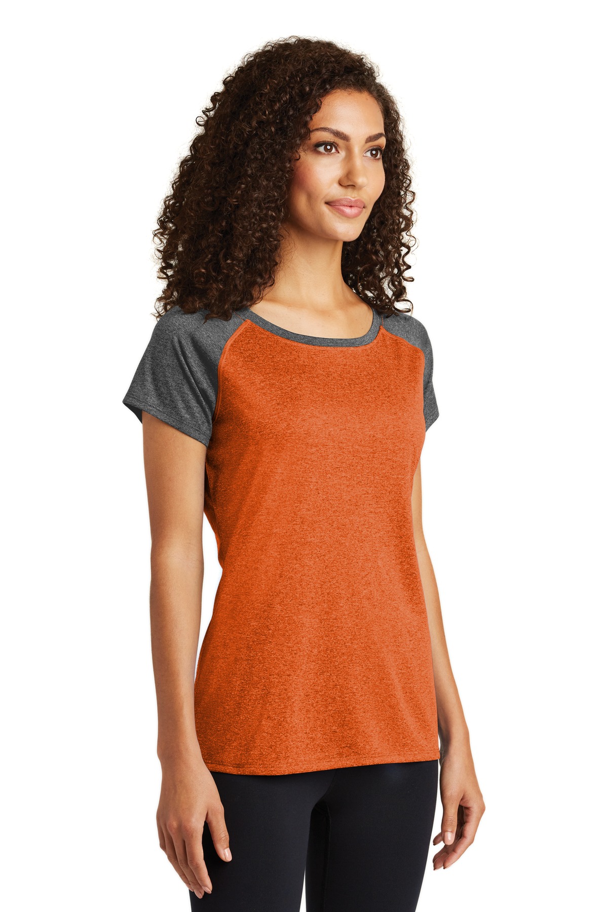 Sport-Tek Women's Heather-On-Heather Contender Scoop Neck Tee.