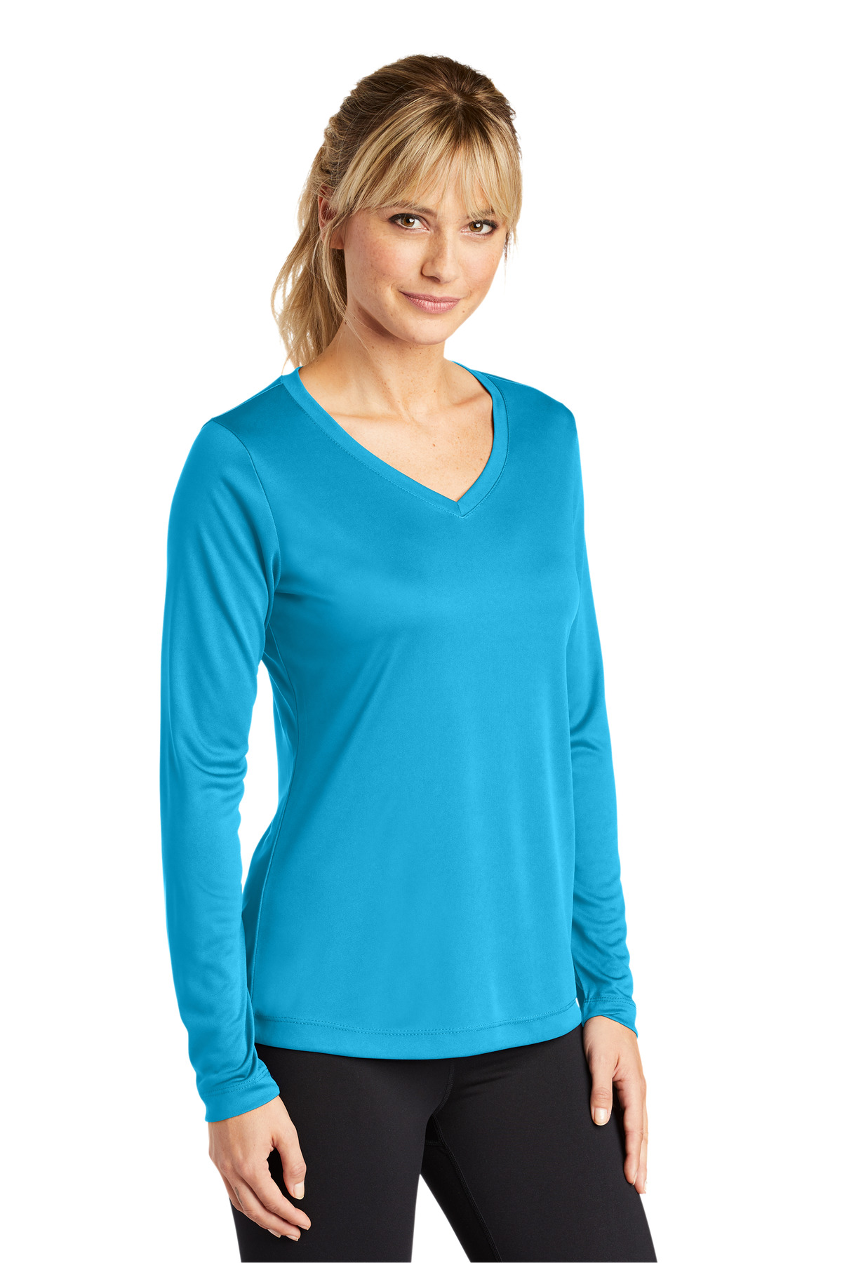 Sport-Tek Women's Long Sleeve PosiCharge Competitor V-Neck Tee.