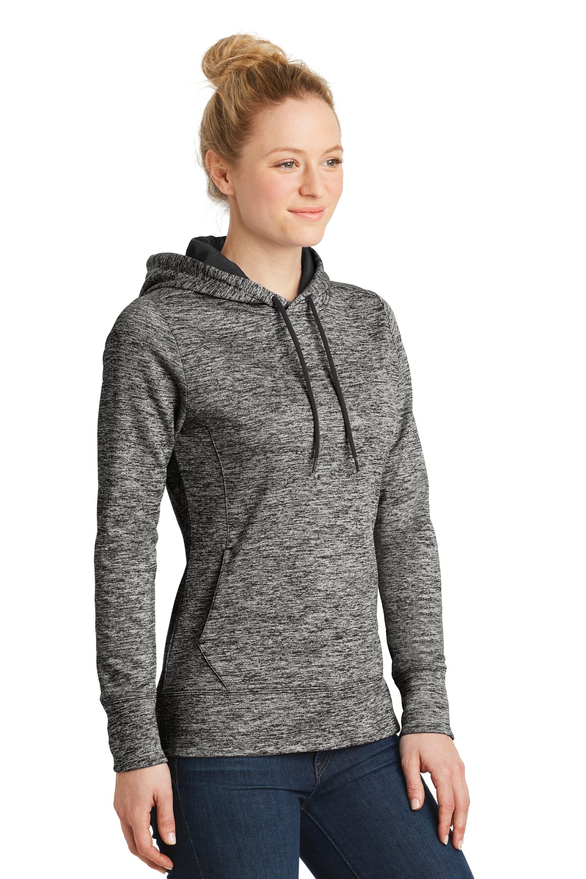 Sport-Tek Women's PosiCharge Electric Heather Fleece Hooded Pullover.