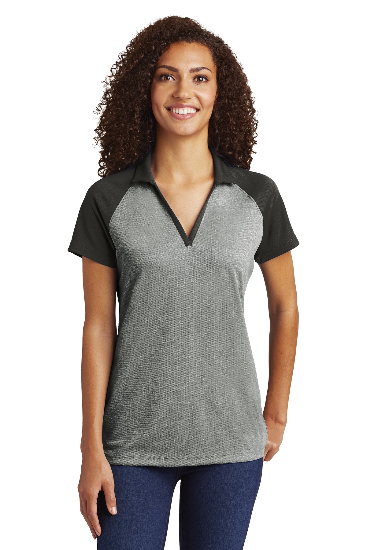 Sport-Tek Women's PosiCharge RacerMesh Raglan Heather Block Polo.