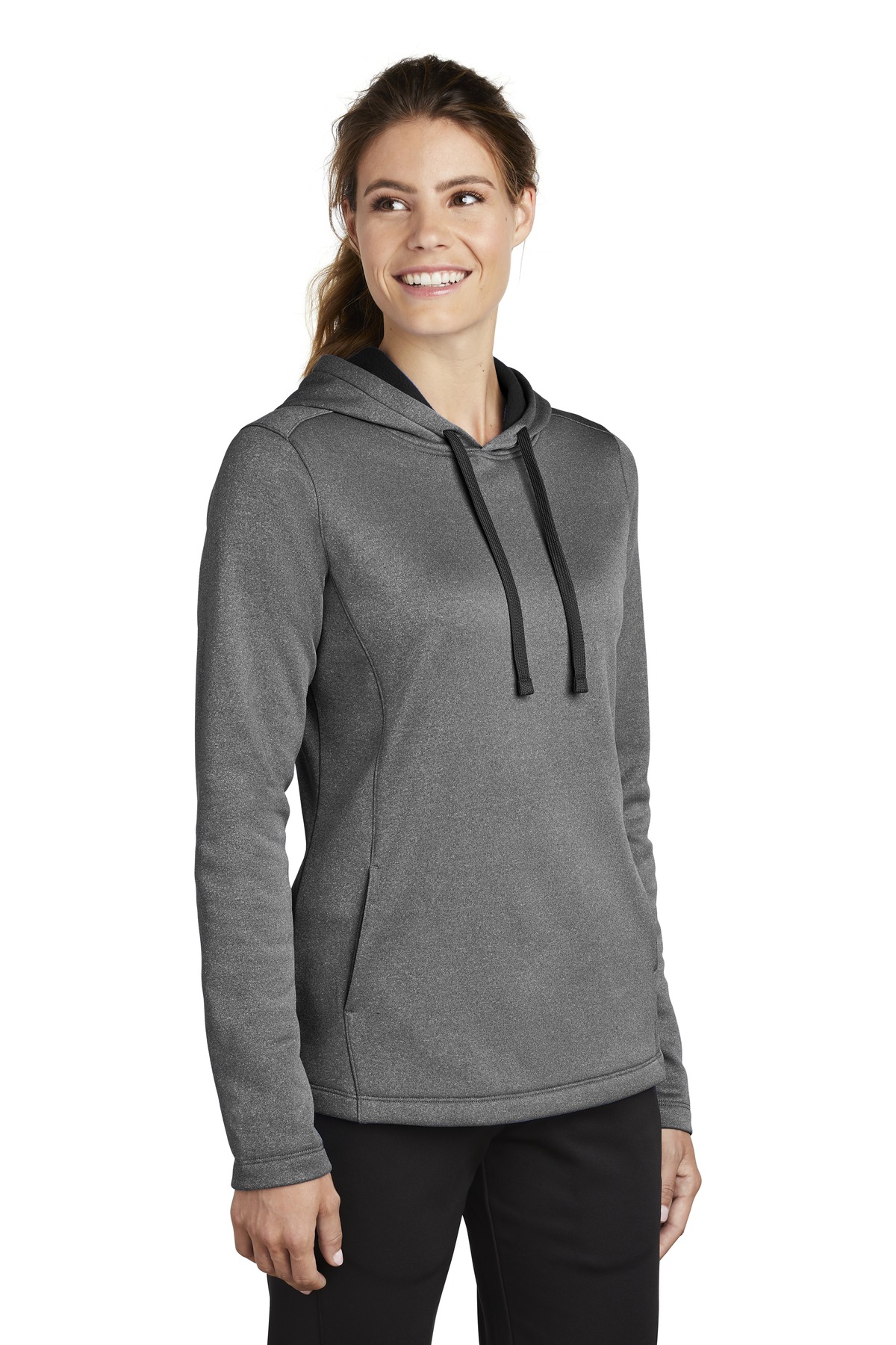Sport-Tek Women's PosiCharge Sport-Wick Heather Fleece Hooded Pullover.