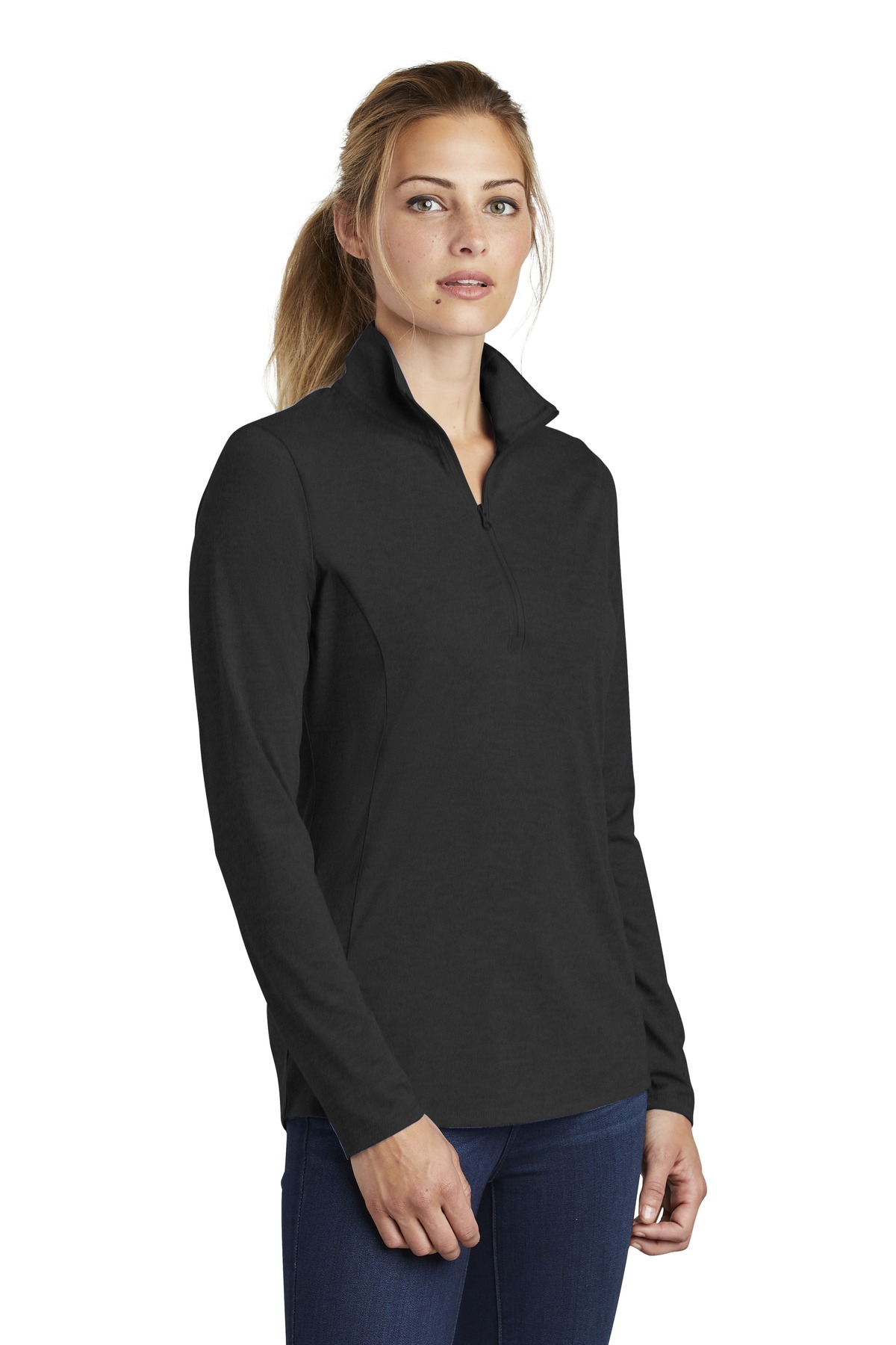 Sport-Tek Women's PosiCharge Tri-Blend Wicking 1/4-Zip Pullover.