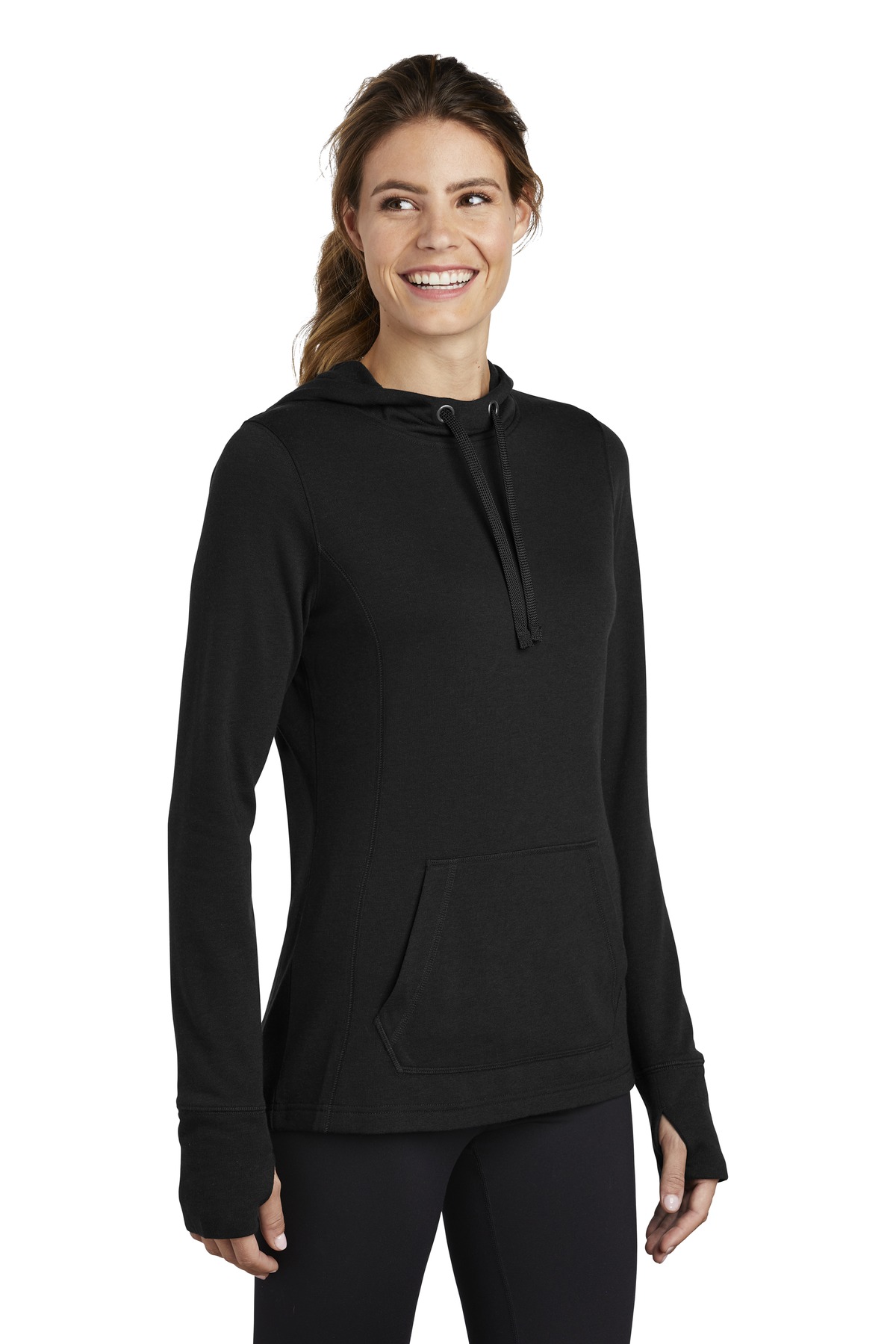 Sport-Tek Women's PosiCharge Tri-Blend Wicking Fleece Hooded Pullover.