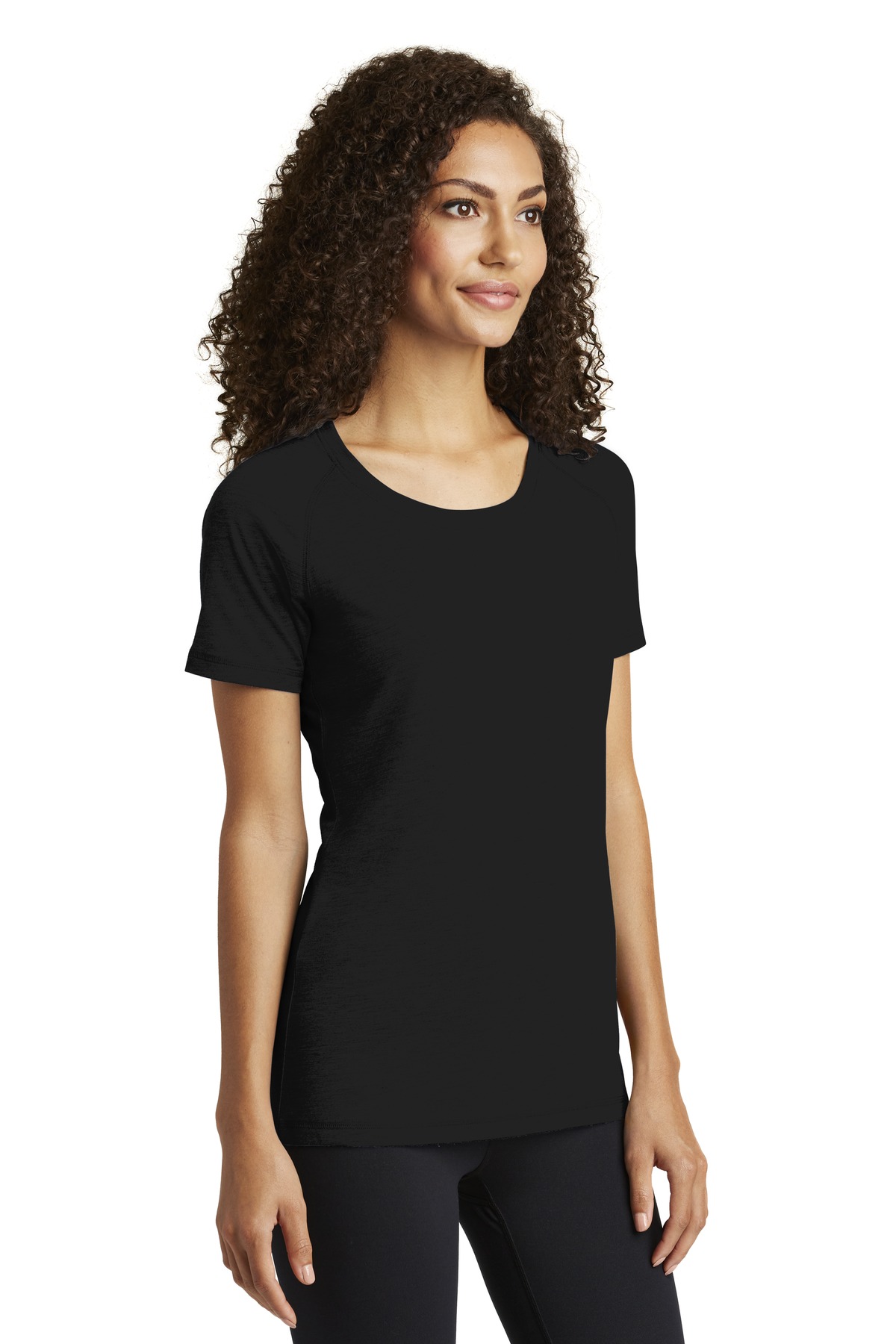 Sport-Tek Women's PosiCharge Tri-Blend Wicking Scoop Neck Raglan Tee.