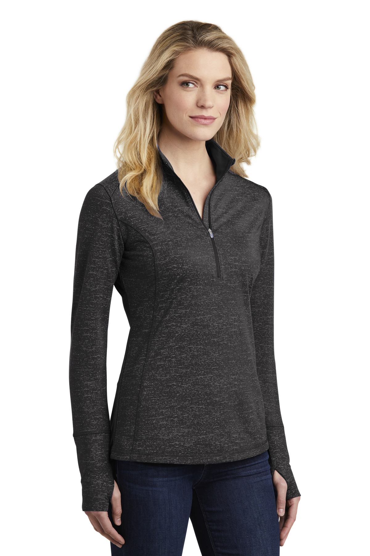 Sport-Tek Women's Sport-Wick Stretch Reflective Heather 1/2-Zip Pullover.
