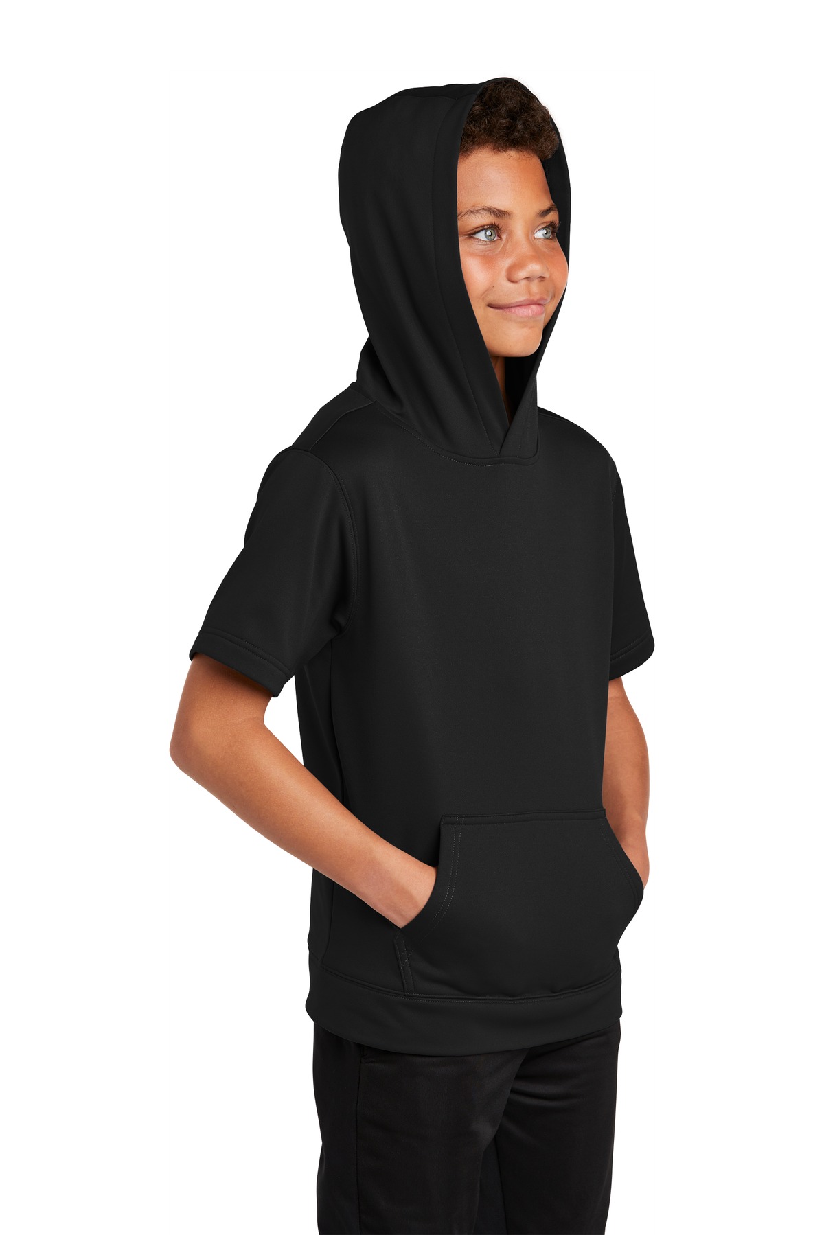 Sport-Tek Youth Sport-Wick Fleece Short Sleeve Hooded Pullover.