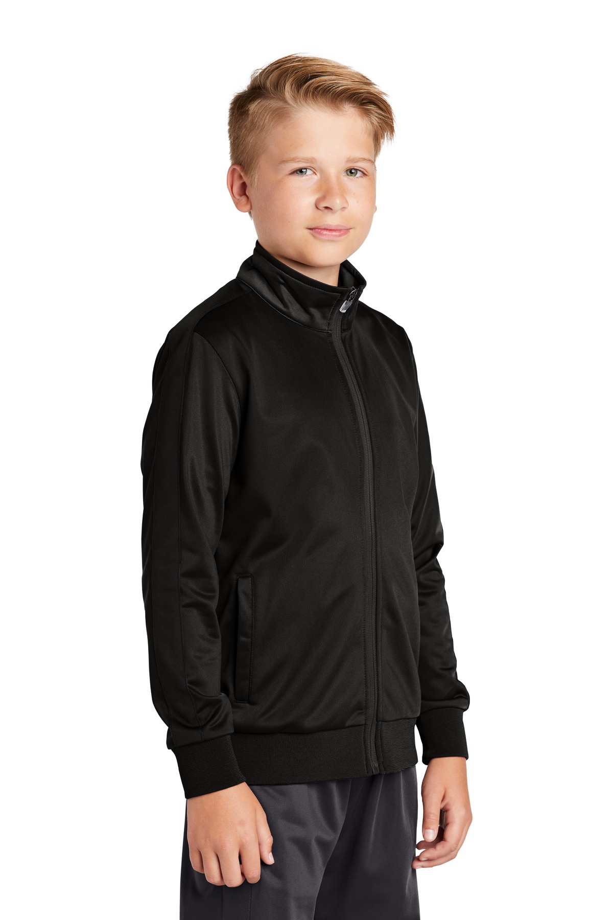 Sport-Tek Youth Tricot Sleeve Stripe Track Jacket.