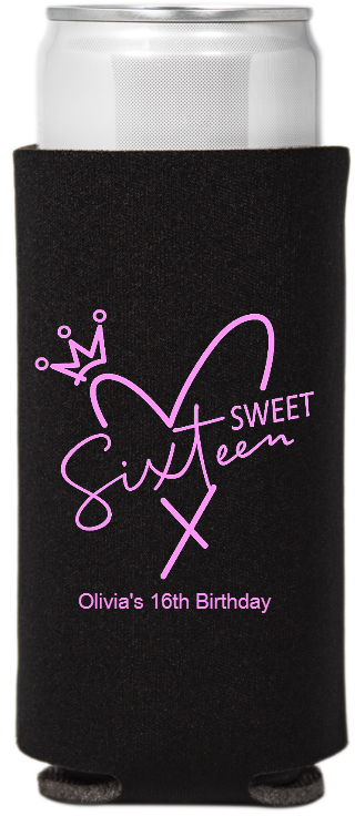 Sweet Sixteen Birthday Full Color Slim Can Coolers
