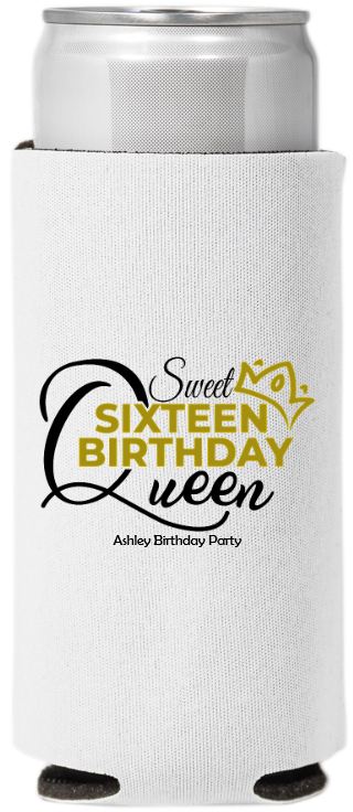 Sweet Sixteen Birthday Queen Full Color Slim Can Coolers