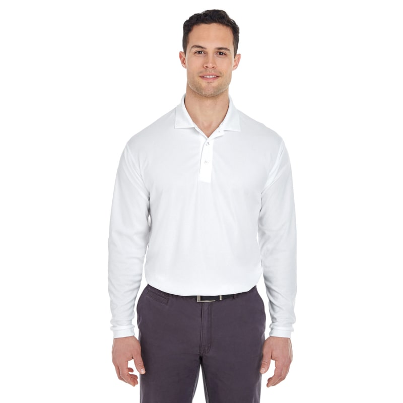 UltraClub Adult Cool & Dry Long-Sleeve Mesh Piqué Polo