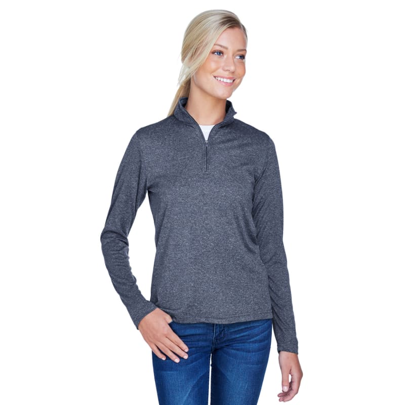 UltraClub Ladies' Cool & Dry Heathered Performance Quarter-Zip