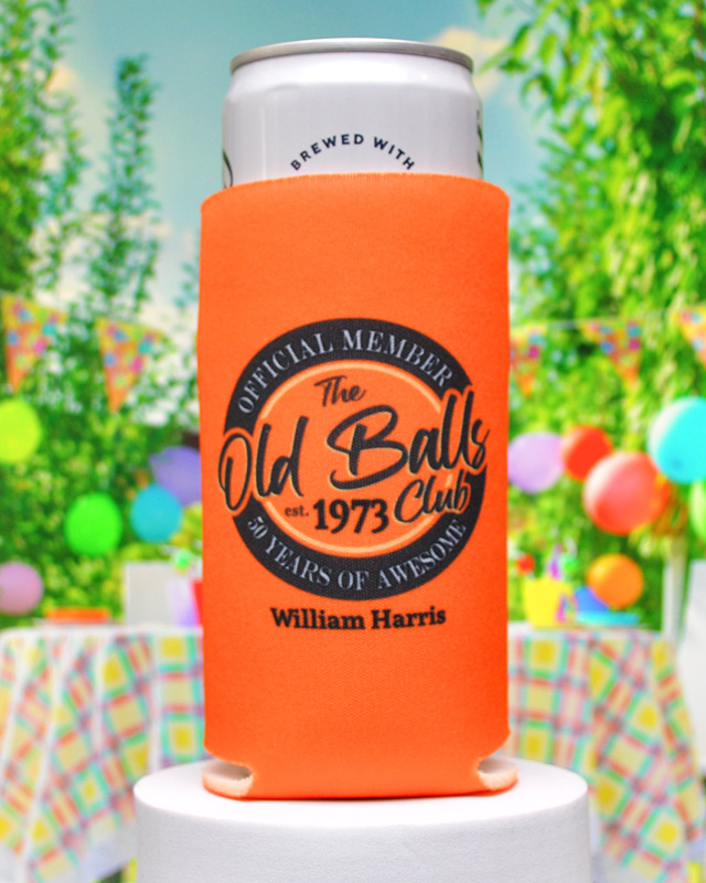 Old Balls Club 50th Birthday Full Color Slim Can Coolers - Imprint Coolies