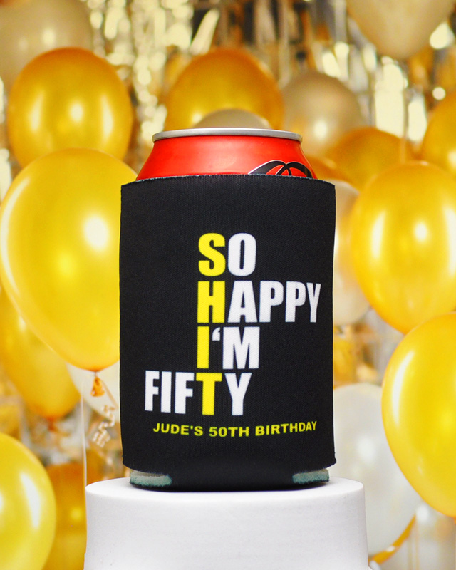 Sarcastic Happy I&rsquo;m Fifty Birthday Full Color Can Coolers - Koozies
