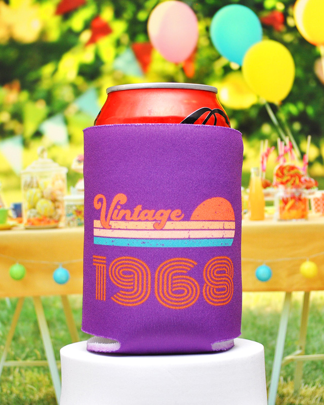Vintage Custom Year Birthday Full Color Can Coolers - Collapsible Coolies