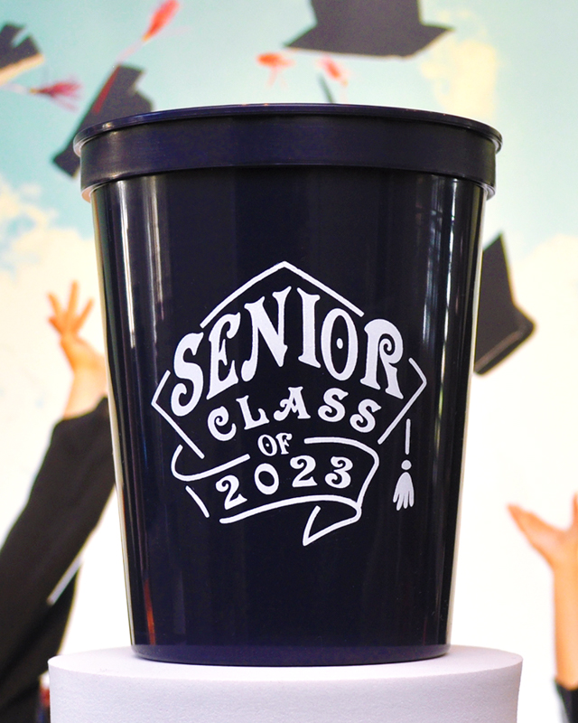 Personalized Senior Class Graduation Stadium Cups - Black - Front Side - Plastic Cups
