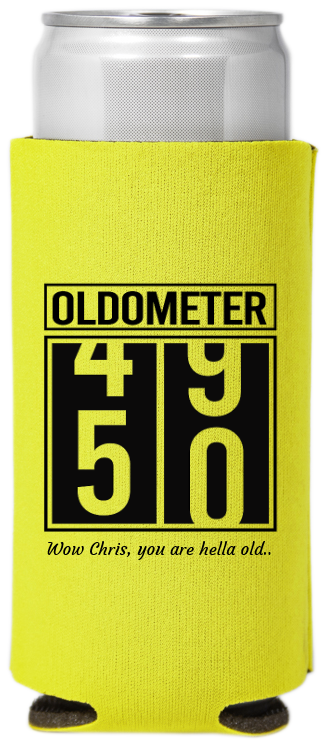 50th Birthday Oldometer Full Color Slim Can Coolers