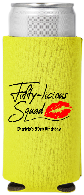 Fifty-licious Squad Birthday Full Color Slim Can Coolers