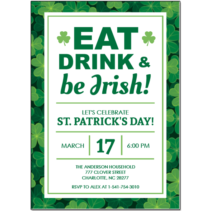 Eat Drink And Be Irish #148485 - Imprint Invitation Card