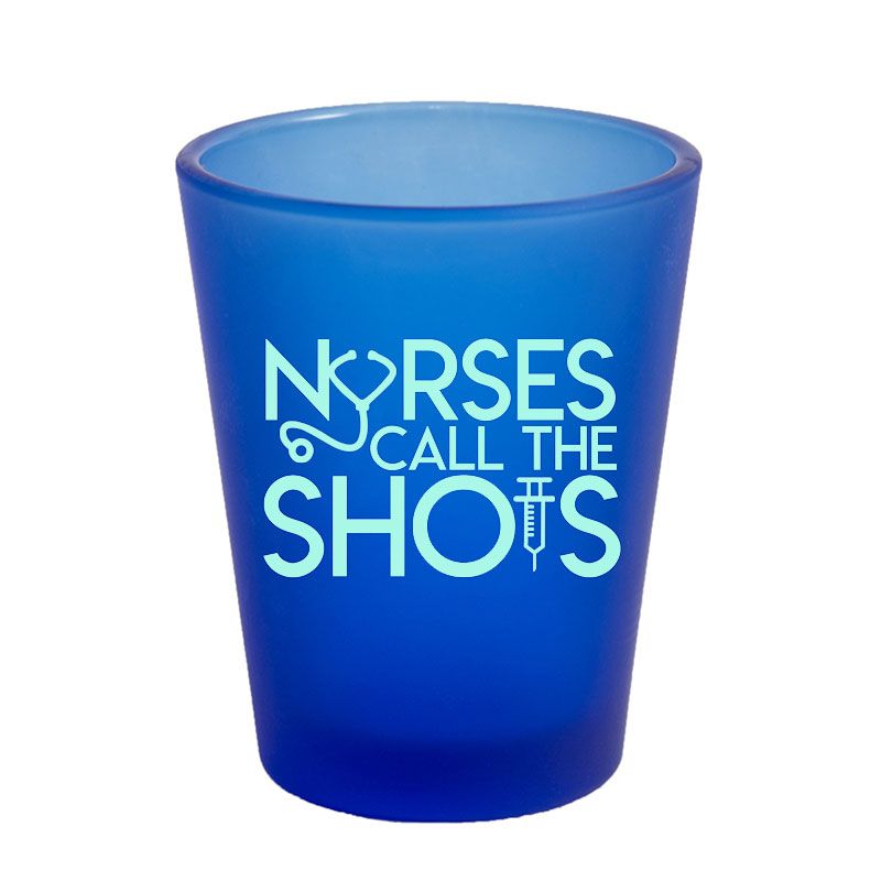 1.75 Oz Frosted Light Blue Shot Glass with Mint Imprint Color - Alcohol