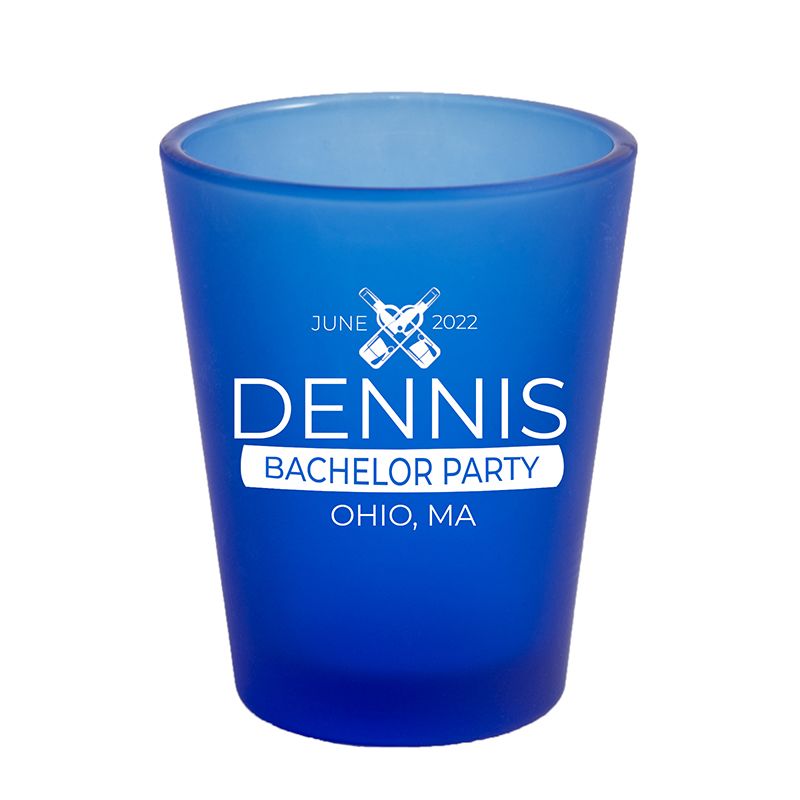 1.75 Oz Frosted Blue Shot Glass with White Imprint Color - Shot Glasses