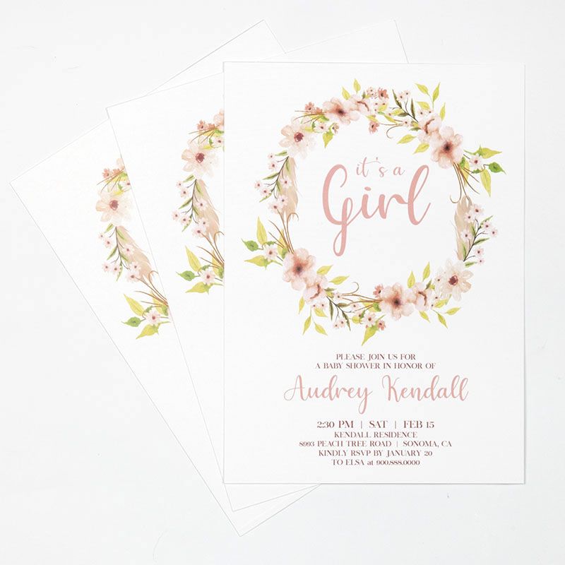 Custom Full Color 5 x 7 Inch Invitation Cards - It's A Girl - Imprint Invitation Card