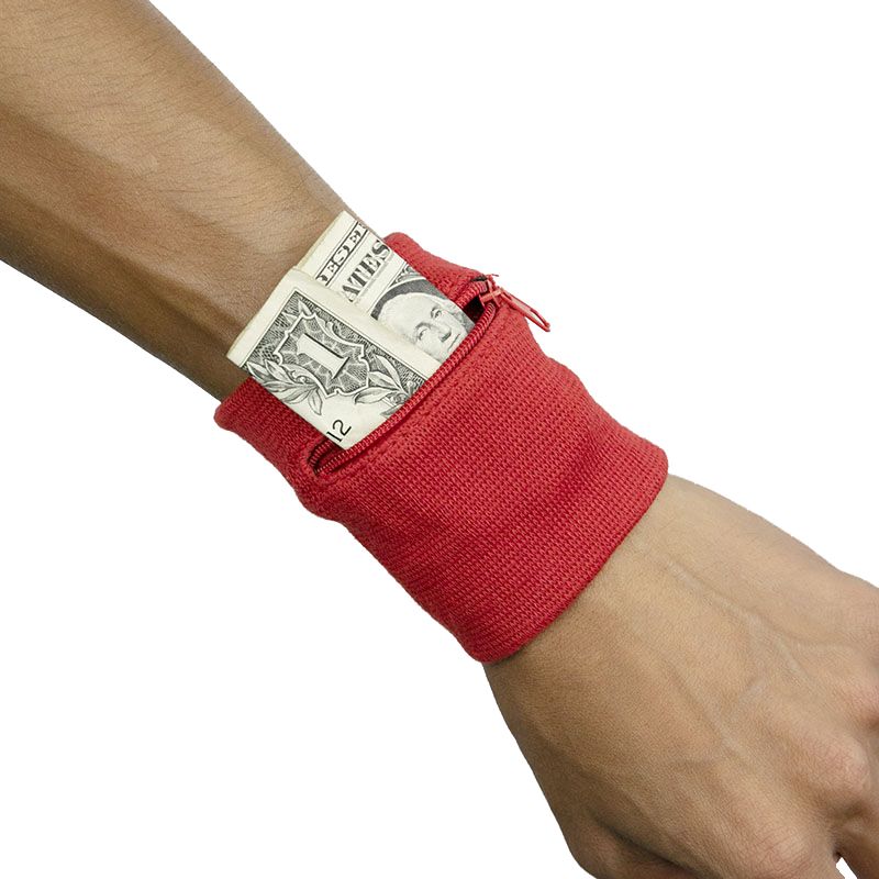 04. Zipper Sports Wristband Wallet Pouch Red - Sweatband