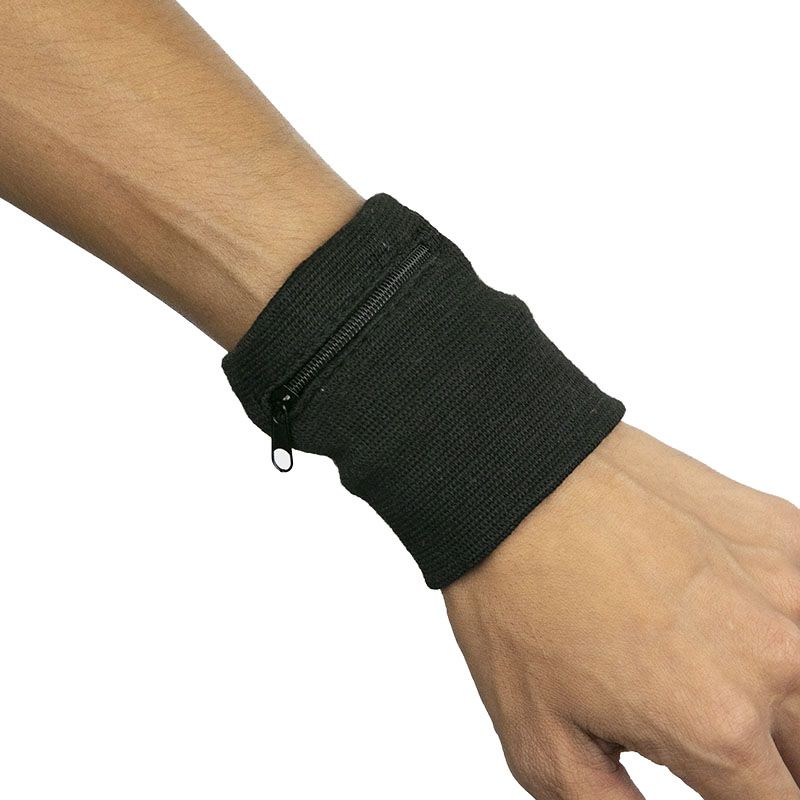 07. Zipper Sports Wristband Wallet Pouch Black - Sweatband