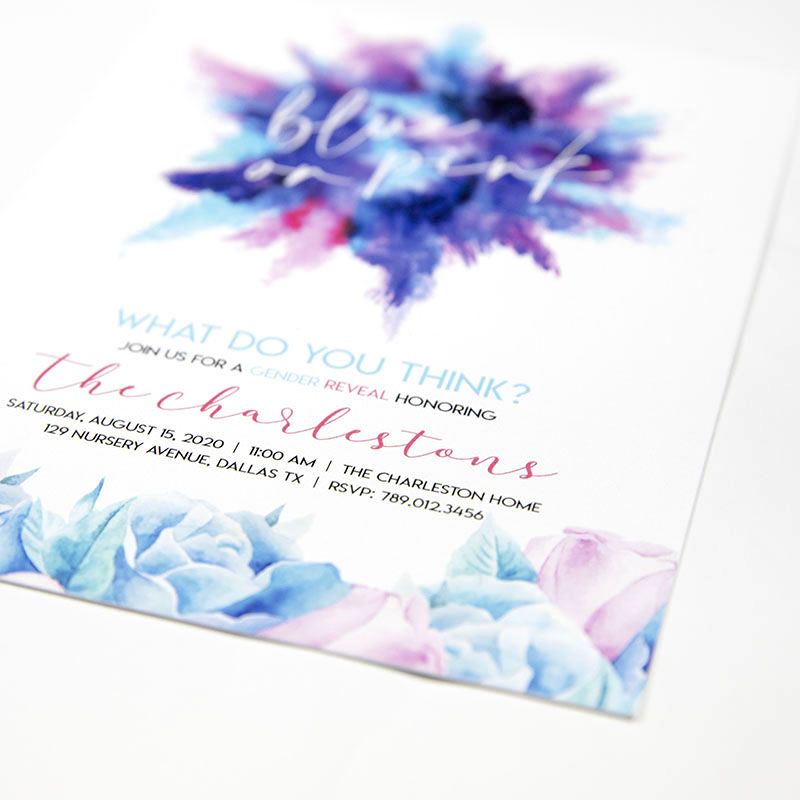 Custom Full Color 5 x 7 Inch Invitation Cards - Blue or Pink - Imprint Invitation Card