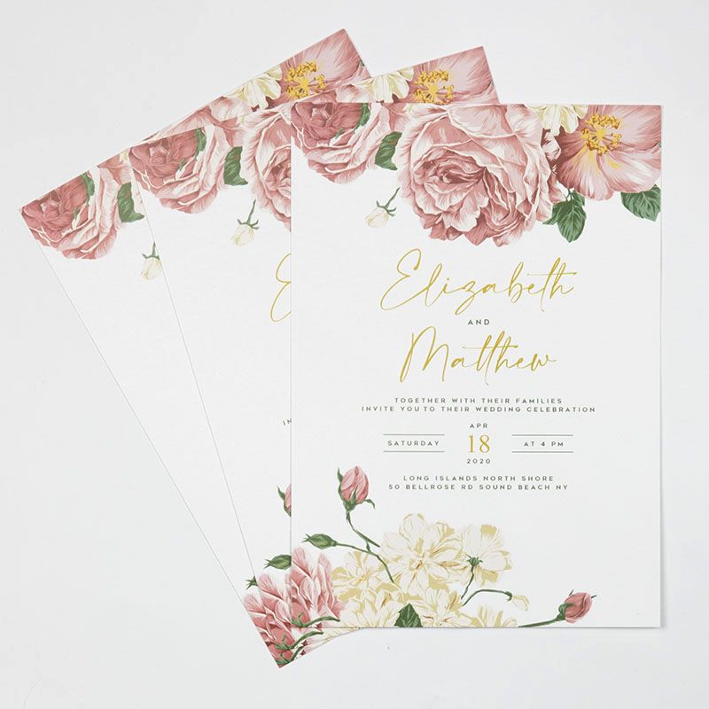 Custom Full Color 5 x 7 Inch Invitation Cards - Wedding (Metallic Gold Imprint) - Imprint Invitation Card